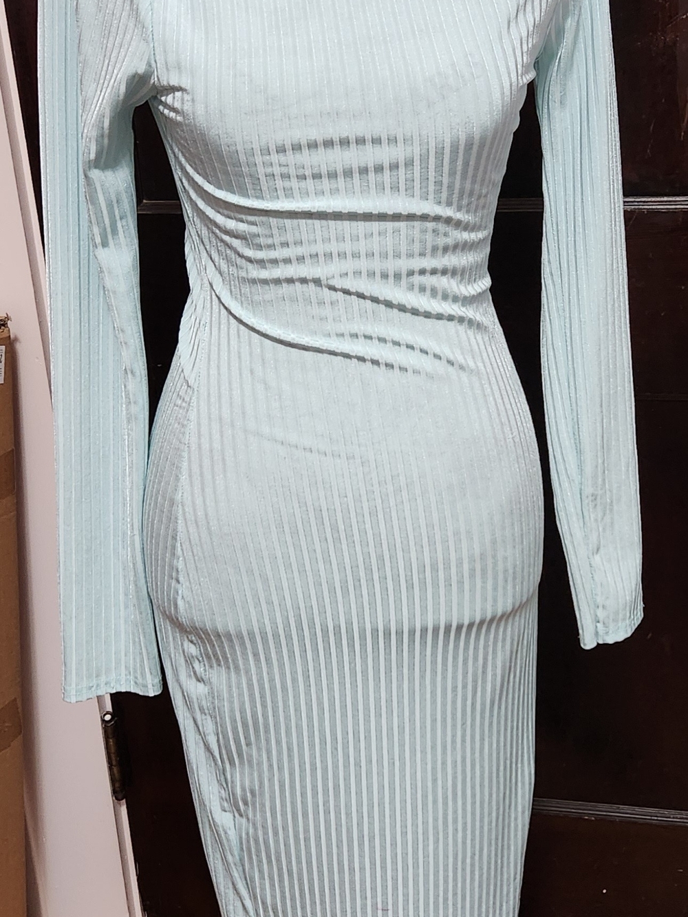 Boohoo Ribbed Long-Sleeve Bodycon Dress in Blue S/M
